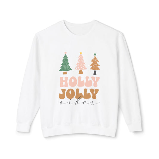 Holly Jolly Vibes Crewneck Sweatshirt - Lightweight, Festive Holiday Apparel