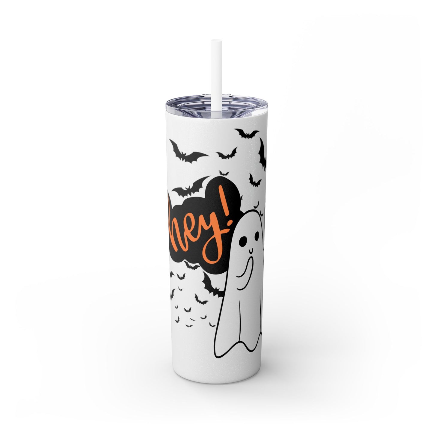 Hey Boo, Skinny Tumbler with Straw, 20oz