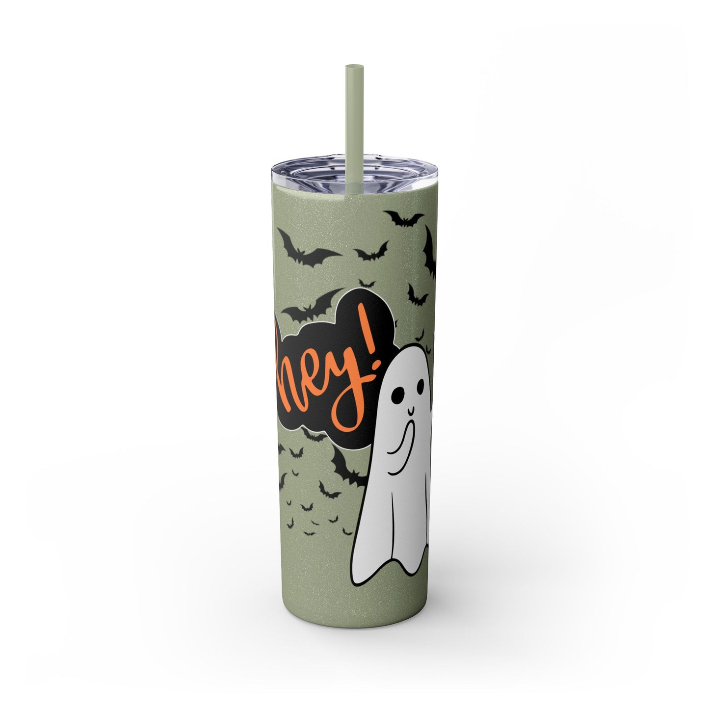 Hey Boo, Skinny Tumbler with Straw, 20oz