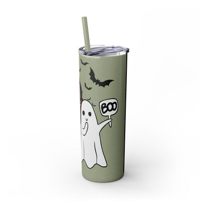 Hey Boo, Skinny Tumbler with Straw, 20oz