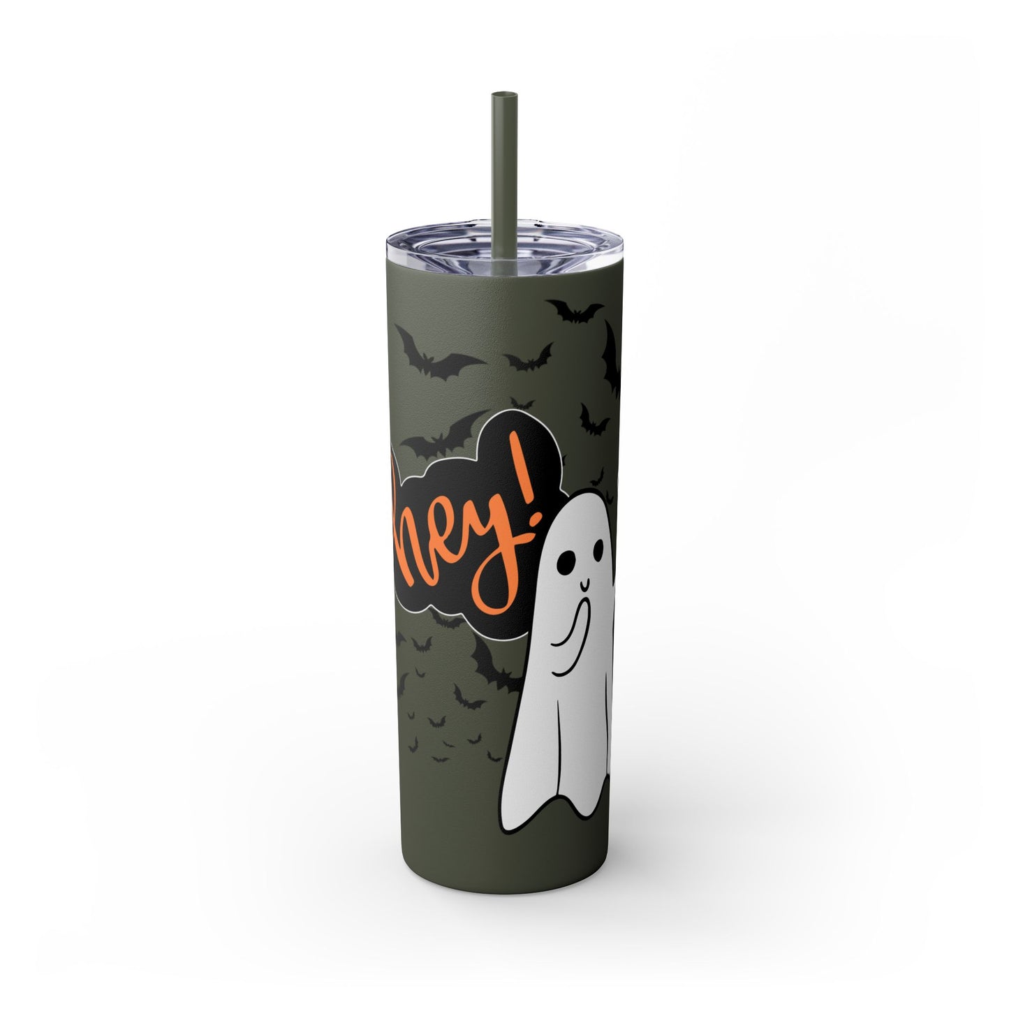 Hey Boo, Skinny Tumbler with Straw, 20oz